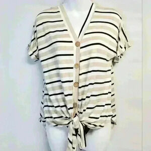 Women's Lime n Chili V Neck Solft Jersey tie at waist Multi Blouse Sz S